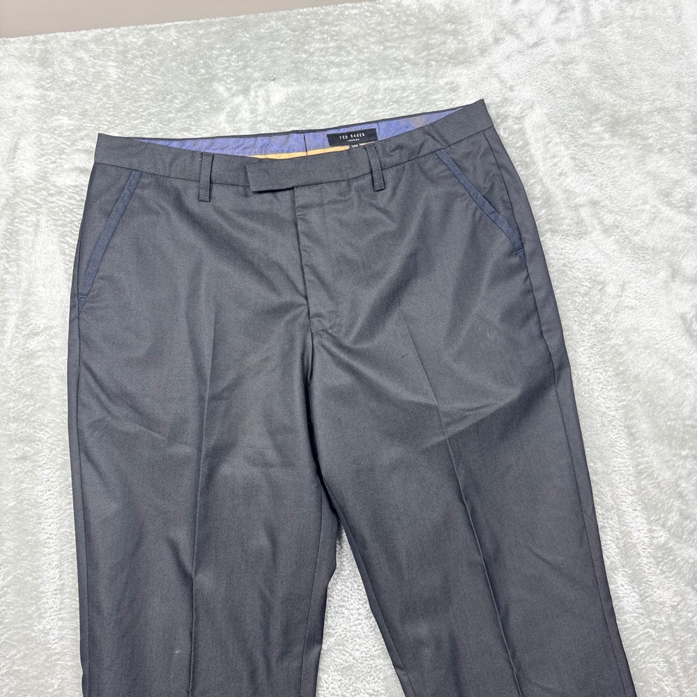 Ted Baker London Dress Trousers Mens 34R Charcoal Gray Flat Front Tailored Pants